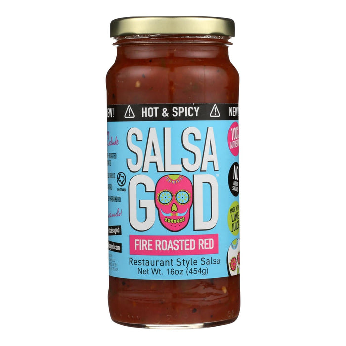 Salsa God Hot Fire Roasted Red Salsa, 16 Oz (Pack of 6)