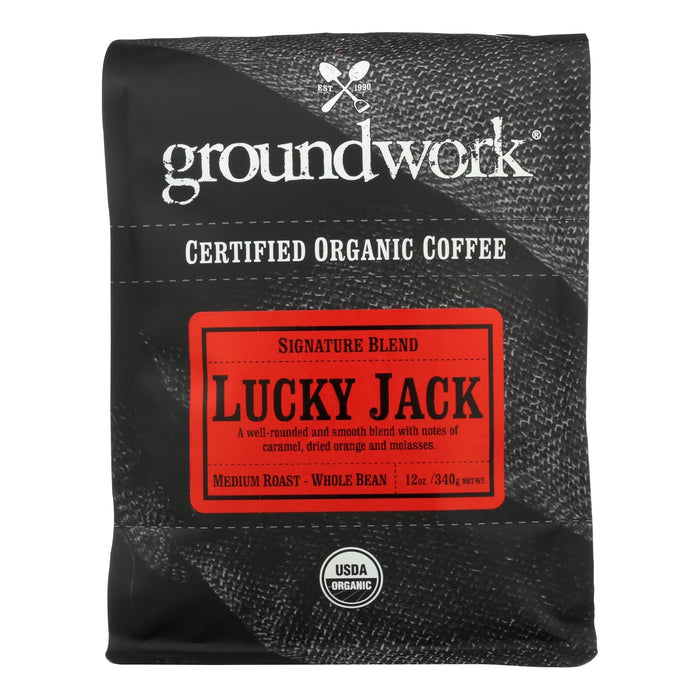 Groundwork Organic Coffee - Lky Jk Medium Roast - 12 oz. Pack of 6