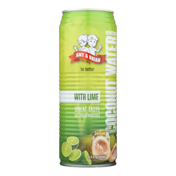 Amy & Brian Coconut Water with Lime, Case of 12 Bottles - 17.5 fl oz