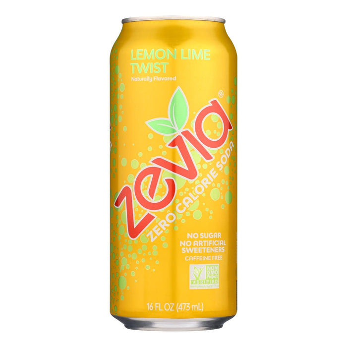 Zevia Lemon Lime Twist Zero-Calorie Soda, Tall Girls Can, 16 oz, Case of 12