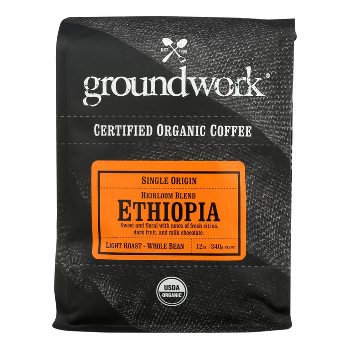 Groundwork Coffee Organic Ethiopian Harrar (Pack of 6 - 12 oz Bags)