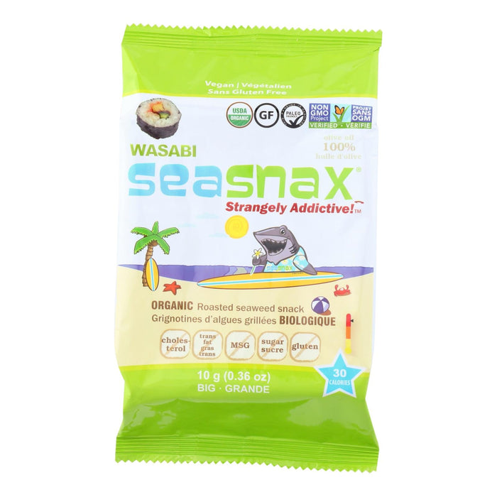 Organic Wasabi Seaweed Snax by Seasnax (Case of 12 - .36 Oz Each)