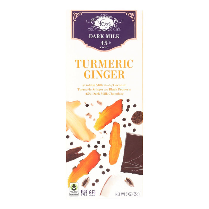 Vosges Haut-chocolat 45% Cacoa Dark Milk Chocolate Bar - Turmeric Ginger - Case Of 12 - 3 Oz