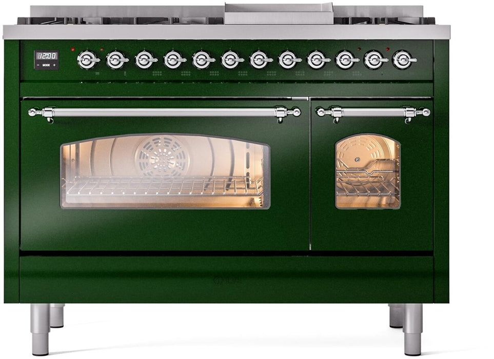 ILVE Nostalgie II 48" Dual Fuel Natural Gas Range, Emerald Green, Chrome Trim ILVE UP48FNMPEGC