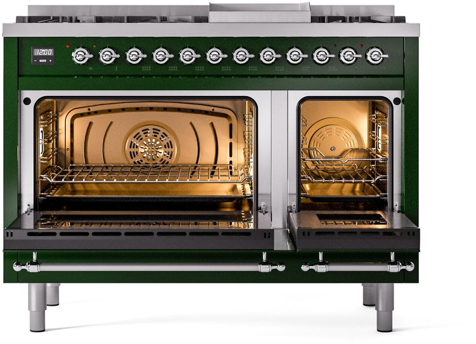 ILVE Nostalgie II 48" Dual Fuel Natural Gas Range, Emerald Green, Chrome Trim ILVE UP48FNMPEGC