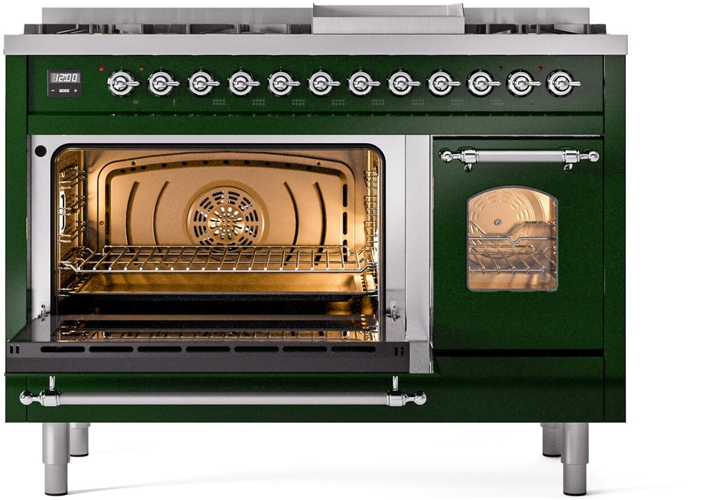 ILVE Nostalgie II 48" Dual Fuel Natural Gas Range, Emerald Green, Chrome Trim ILVE UP48FNMPEGC