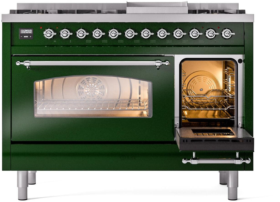 ILVE Nostalgie II 48" Dual Fuel Natural Gas Range, Emerald Green, Chrome Trim ILVE UP48FNMPEGC