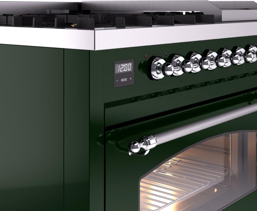 ILVE Nostalgie II 48" Dual Fuel Liquid Propane Range, Emerald Green, Chrome Trim ILVE UP48FNMPEGCLP