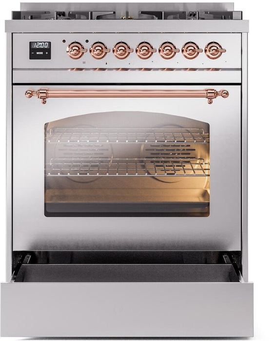 ILVE Nostalgie II 30" Dual Fuel Liquid Propane Range, Stainless Steel, Copper Trim UP30NMPSSPLP