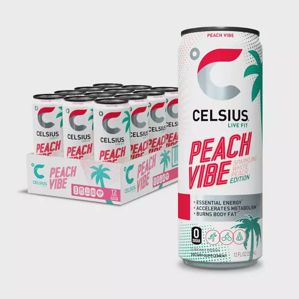 Celsius Sparkling Peach Vibe (Pack of 12-12 Fl Oz)