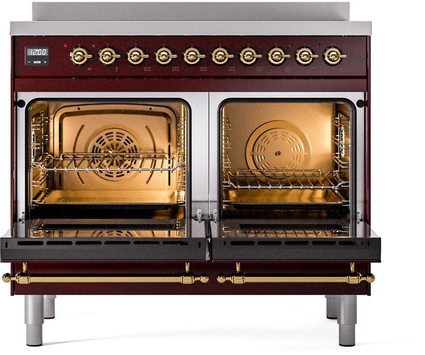ILVE Nostalgie II 40" Electric Range, Burgundy, Brass Trim  UPDI406NMPBUG