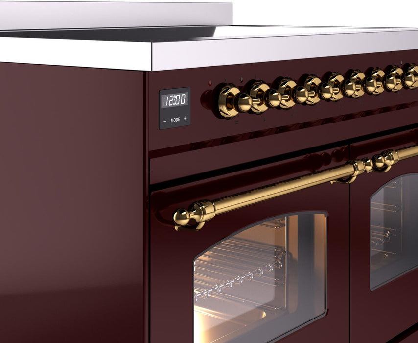 ILVE Nostalgie II 40" Electric Range, Burgundy, Brass Trim  UPDI406NMPBUG