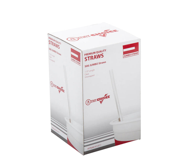 Straw, 7.75", Jumbo, Unwrapped, Clear, 12,000 pcs