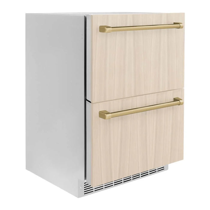 ZLINE 24" Touchstone 168 Can Outdoor-Rated Dual Refrigerator Drawer, Panel Ready Champagne Bronze, RDSPOZ-24-CB