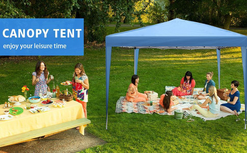 10 ft. Foldable Pop Up Canopy Tent with Mesh Sidewall Height Adjustable Outdoor Gazebos with Carrying Bag, Blue