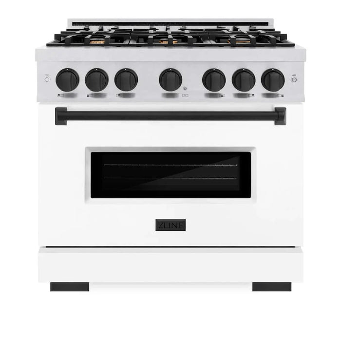 ZLINE 36" Dual Fuel Range, Gas Cooktop, Electric Convection Oven DuraSnow® Stainless Steel, Matte Black CDRSZ-36-MB