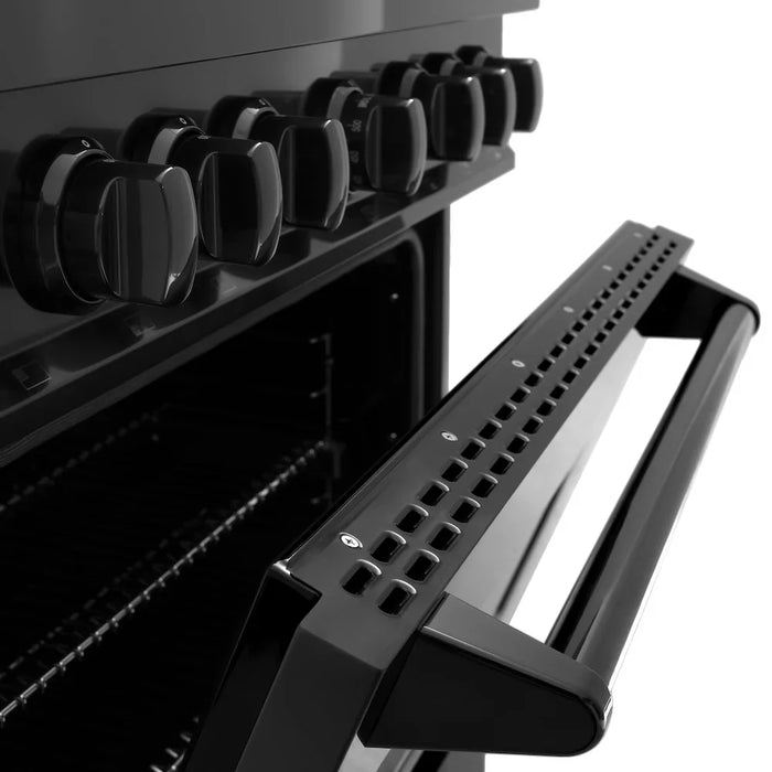 ZLINE 36" Dual Fuel Range, Gas Cooktop, Electric Convection Oven Black Stainless Steel Brass Burners, CDRB-BR-36