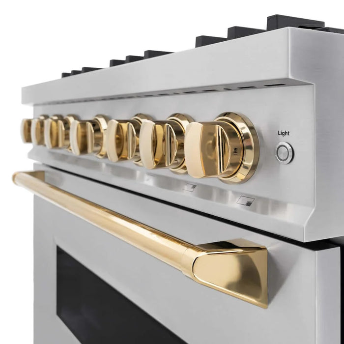ZLINE 36" Dual Fuel Range, Gas Cooktop, Electric Convection Oven Stainless Steel, Gold CDRZ-36-G