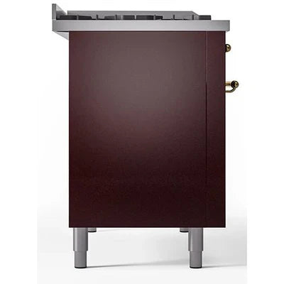 ILVE Nostalgie II 48"  Dual Fuel Natural Gas Range Burgundy Brass Trim UP48FSNMPBUG