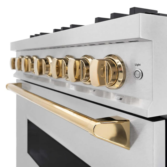 ZLINE 36" Classic Gas Range, Convection Gas Oven DuraSnow® Stainless Steel, Gold CGRSZ-36-G
