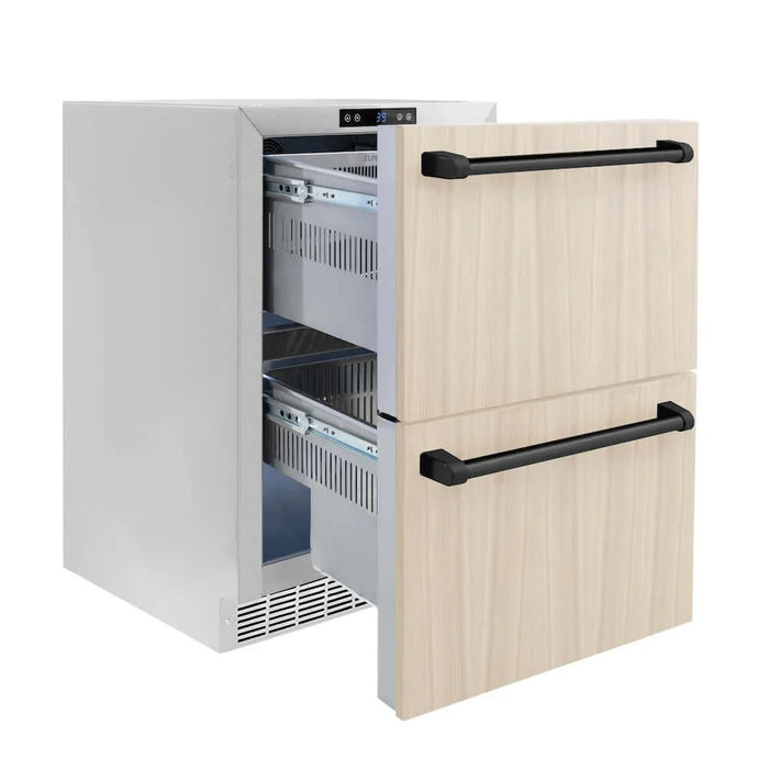 ZLINE 24" Touchstone 168 Can Outdoor-Rated Dual Refrigerator Drawer, Panel Matte Black, RDSPOZ-24-MB