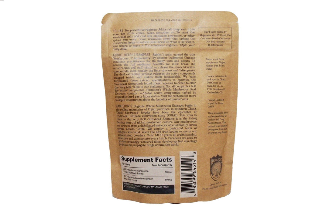 Hamilton’s Mushrooms Reishi Rampart – Organic Reishi Extract Powder