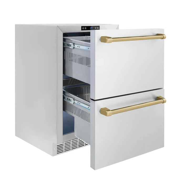 ZLINE 24" Touchstone 168 Can Outdoor-Rated Dual Refrigerator Drawer, Champagne Bronze, RDSOZ-ST-24-CB