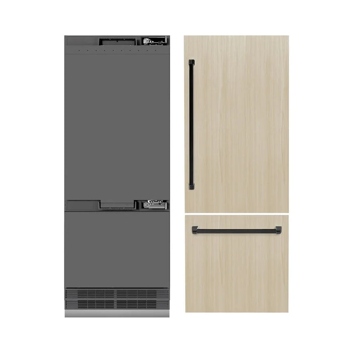 ZLINE 30" Panel Ready Built-In Bottom Freezer Refrigerator,Water Dispenser, Ice Maker,Graphite Gray, Matte Black GRBIVZ-30-MB