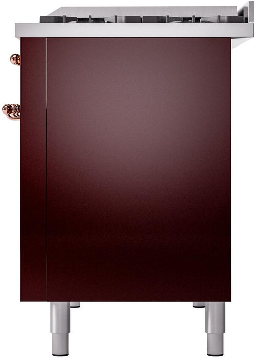 ILVE Nostalgie II 48" Dual Fuel Natural Gas Range, Burgundy, Copper Trim ILVE UP48FNMPBUP