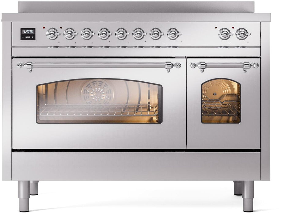 ILVE Nostalgie II 48" Electric, Range, Stainless Steel, Chrome Trim UPI486NMPSSC