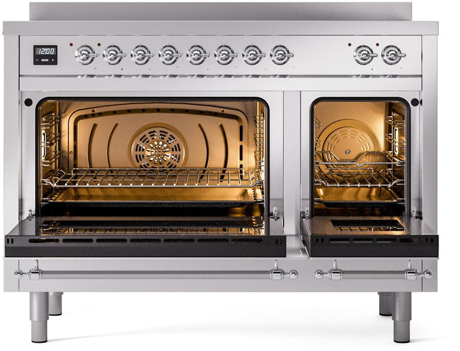 ILVE Nostalgie II 48" Electric, Range, Stainless Steel, Chrome Trim UPI486NMPSSC