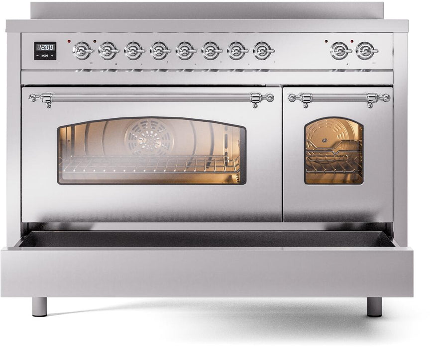 ILVE Nostalgie II 48" Electric, Range, Stainless Steel, Chrome Trim UPI486NMPSSC