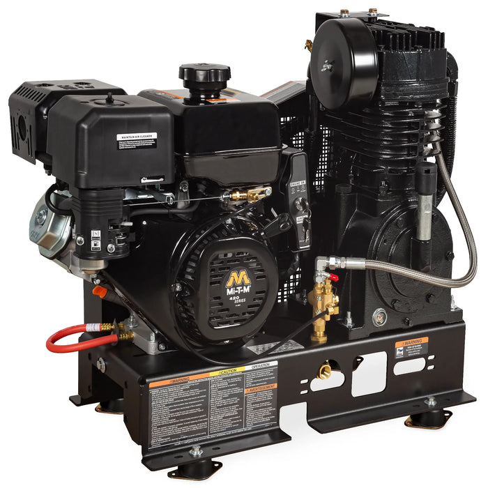 Mi-T-M ABS-14M-B Base-Mount Two-Stage Gasoline Air Compressor – 29 CFM @ 175 PSI, 420cc OHV