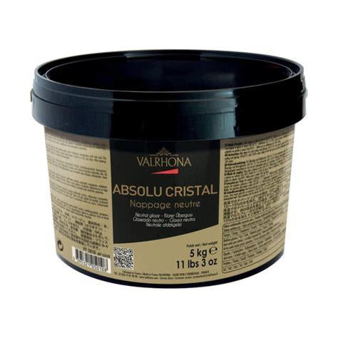Container of VALRHONA ABSOLU CRISTAL Neutral Glaze, professional-grade nappage for a glossy finish on pastries and desserts.