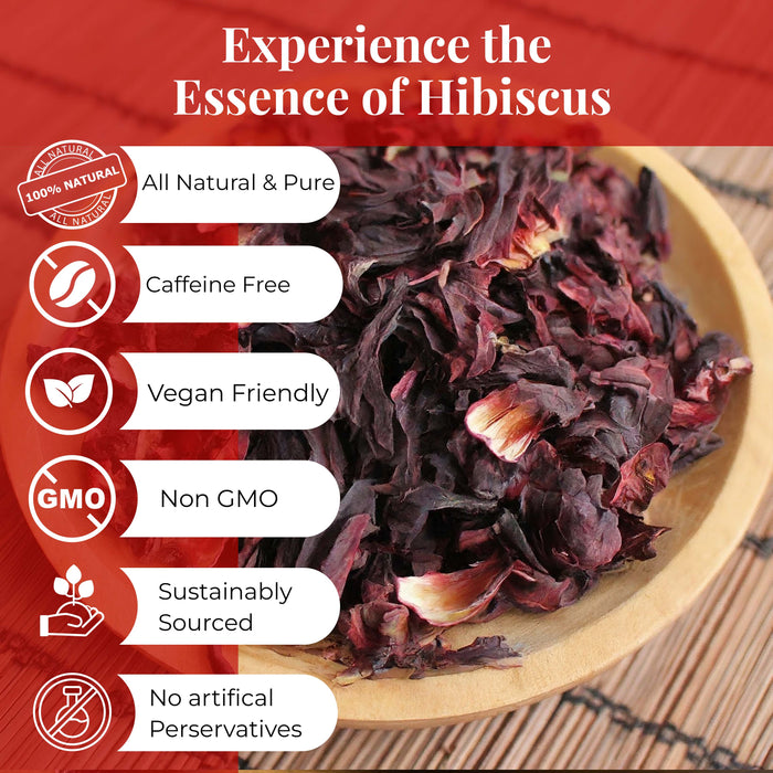 Akshit Hibiscus Flowers 5 oz  Herbal Tea | Flor de Jamaica tea | Dried Hibiscus | Loose Leaf Tea | Caffeine-Free | Vegan Friendly | Fleurs d'hibiscus bio Akshit