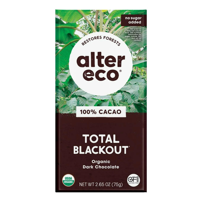 Alter Eco Organic Blackout 100% Dark Chocolate – Fair Trade Swiss Cacao, Pack of 12-2.65 Oz
