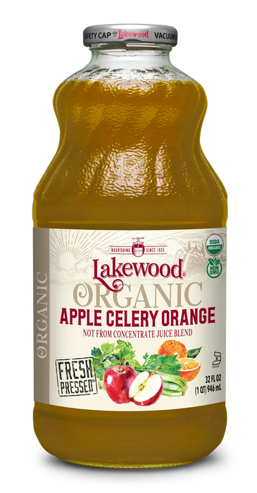 Lakewood - Organic Apple Celery Orange Juice, 32 fl oz (Pack of 6) - Healthy Green Juice