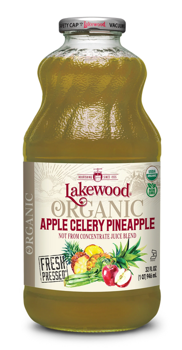 Lakewood Organic Apple Celery Pineapple Juice, 32 fl oz (Pack of 6) - Green Juice Cleanse