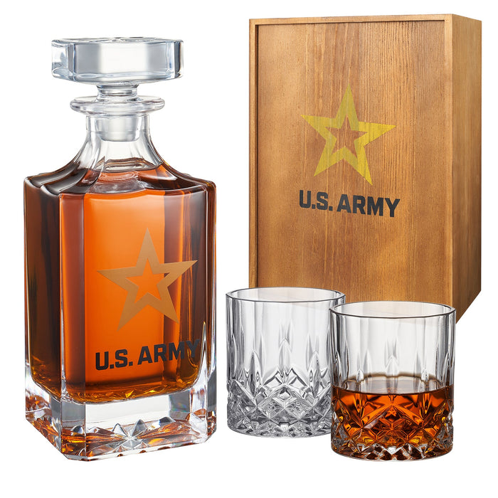 Army Whiskey Decanter Gift Set | 730mL Decanter 2 Whiskey Glass | Military Gifts for Loved Ones Serving For Our Country - Army, Navy, Airforce - Father's Day, Birthday, Housewarming - Men, Dad, Him