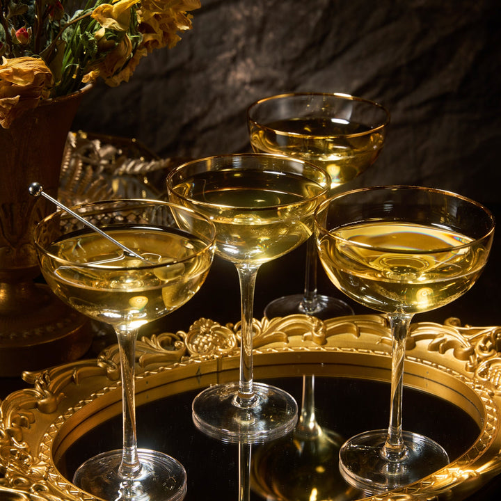 Vintage Crystal Champagne Coupe Gold Rim Glasses | Set of 2