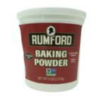 Rumford Brand Baking Powder can, emphasizing its aluminum-free and double-acting formula, essential for perfect baking results.