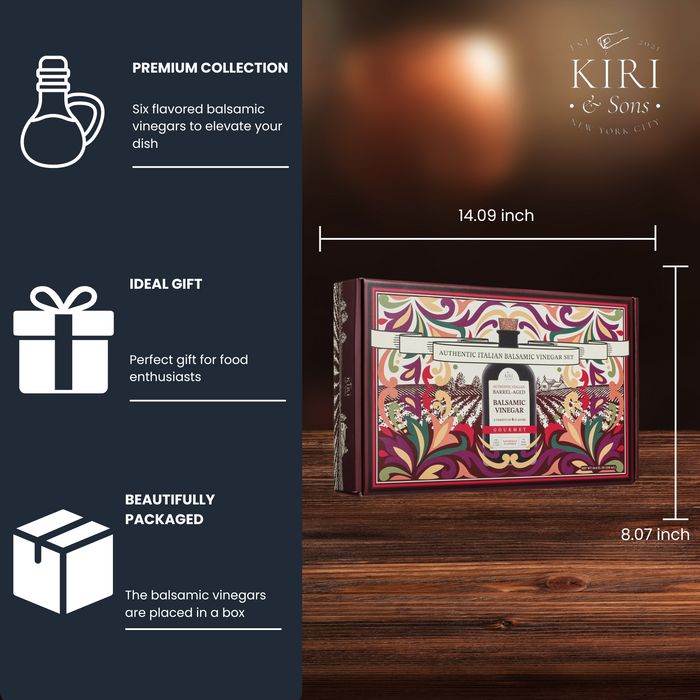 Balsamic Vinegar Gourmet Gift Set of 6 - Premium Made In Italy, Natural Flavors Include Garlic, Chili, Fig, Basil, Lemon & Classic, Italian Crafted Glaze For Cooking