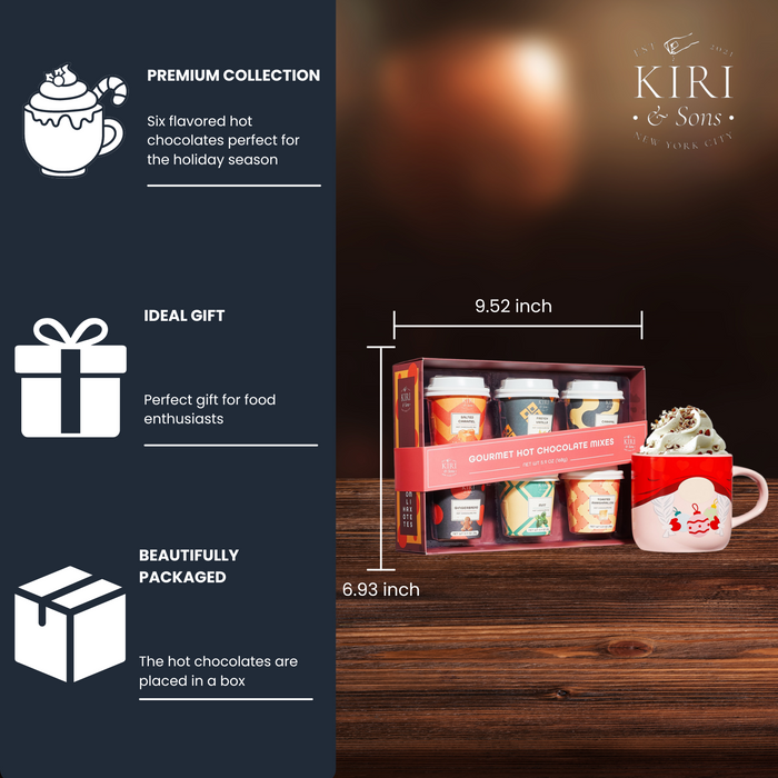 Gourmet Hot Cocoa Gift Set Cup Hot Chocolates - Set of 6 Flavors - Salted Caramel, French Vanilla, Caramel, Gingerbread, Mint, Amaretto & More - Holiday Christmas Gifts For Her, Him, Kids