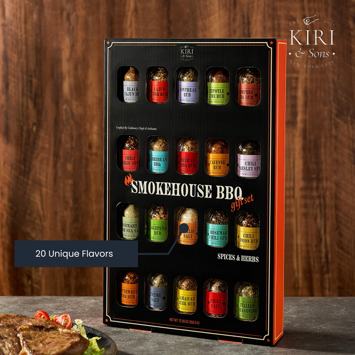 Smokehouse BBQ Gourmet Grilling Spice Set | 20-Set | Glass Bottle Seasonings, Grill Seasoning Flavors Include Caribbean, Jamaican Jerk, Jalapeno Rub, Montreal, Cajun Chili Garlic & More