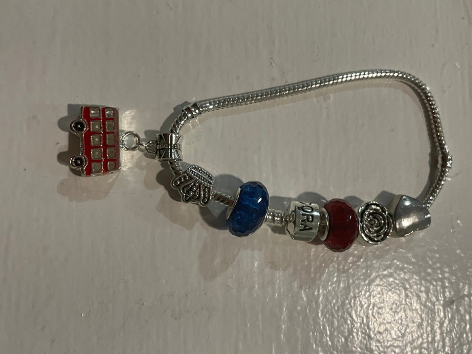 Silver Plated Red Bus Charm Bracelet