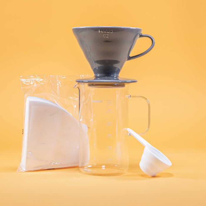 Hario Beaker Server and V60 02 Ceramic Dripper Coffee Set - Gray