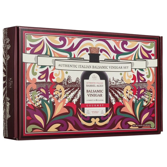 Balsamic Vinegar Gourmet Gift Set of 6 - Premium Made In Italy, Natural Flavors Include Garlic, Chili, Fig, Basil, Lemon & Classic, Italian Crafted Glaze For Cooking