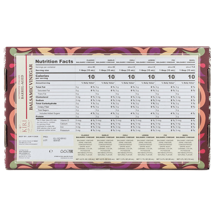 Balsamic Vinegar Gourmet Gift Set of 6 - Premium Made In Italy, Natural Flavors Include Garlic, Chili, Fig, Basil, Lemon & Classic, Italian Crafted Glaze For Cooking