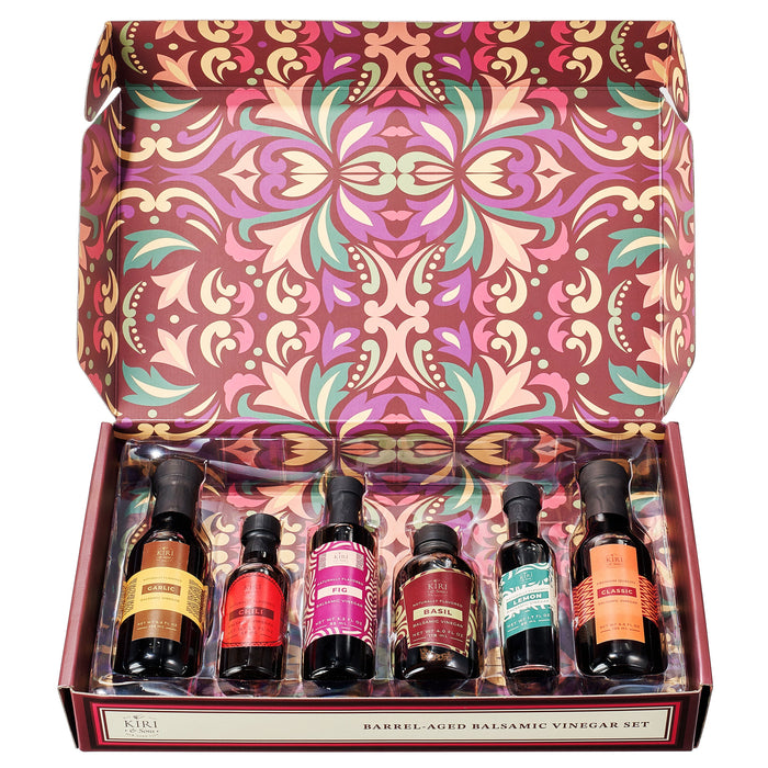 Balsamic Vinegar Gourmet Gift Set of 6 - Premium Made In Italy, Natural Flavors Include Garlic, Chili, Fig, Basil, Lemon & Classic, Italian Crafted Glaze For Cooking