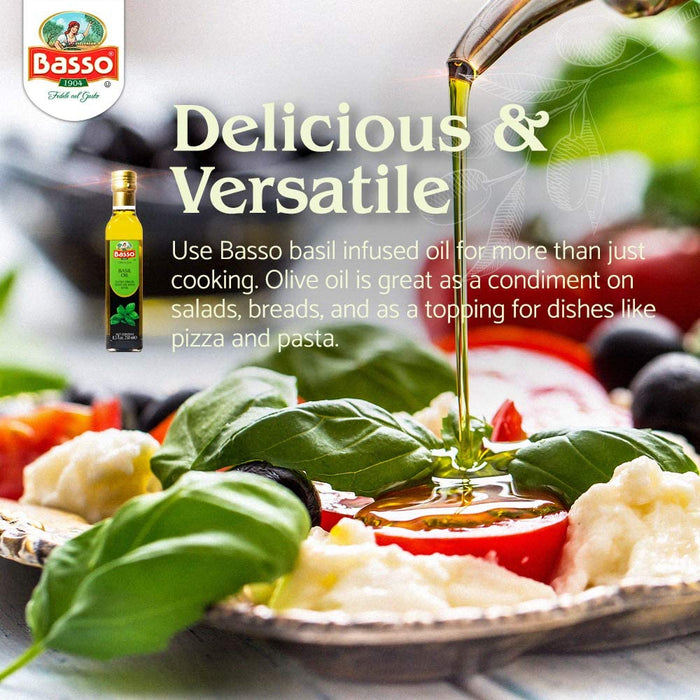 Basso 1904, Basil Oil, Infused Extra Virgin Olive Oil, 8.5 Fl Oz (250ml)